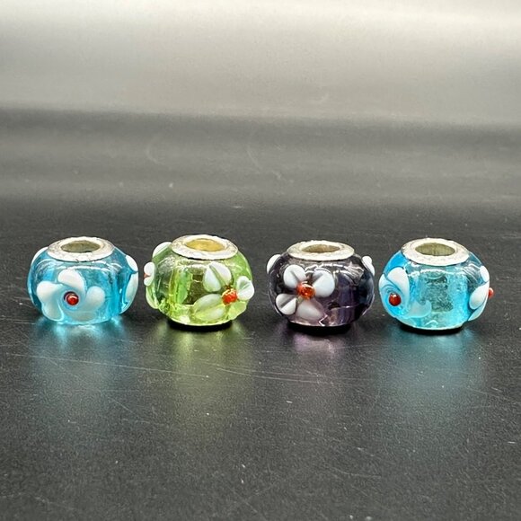 Glass Beads Polka Dot Sterling Silver 925 Charms Bracelet Or Necklace Flowers - Picture 2 of 7